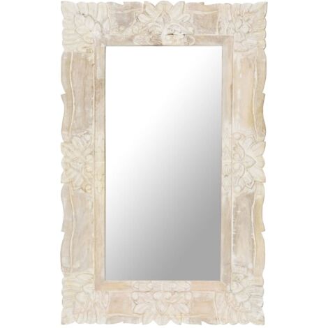 Vidaxl – Miroir sur pied en bois de manguier massif 80x50 cm – Finition naturelle – Motif sculpté à la main – Pour décoration intérieure