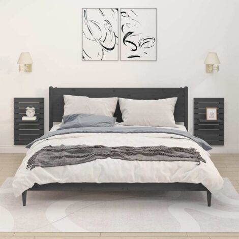 vidaXL Étagères de chevet murales 2 pcs Gris Bois de pin massif (1/5)