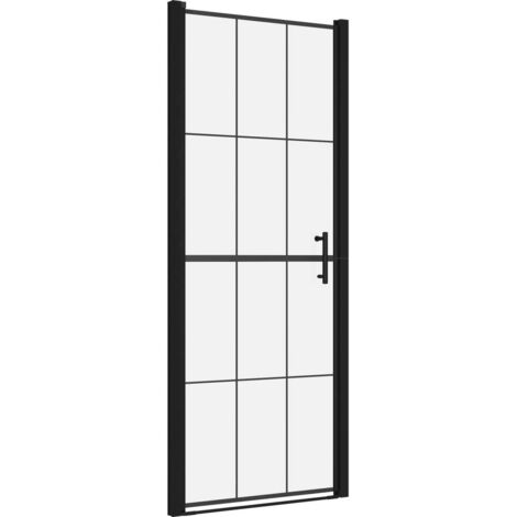 Vidaxl – Porte de douche en verre trempé 91x195 cm – Cadre noir en aluminium – Épaisseur 5 mm – Ouverture pivotante – Facile à nettoyer (1/5)