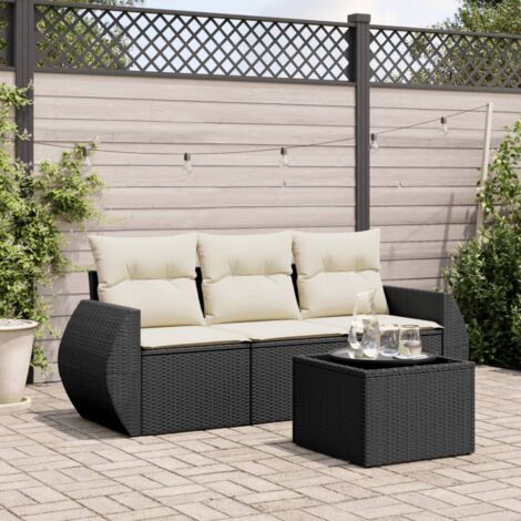 vidaXL Salon de jardin 4 pcs avec coussins noir résine tressée (1/3)