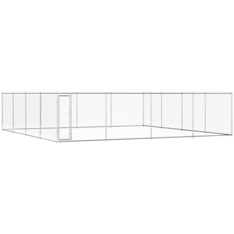 Vidaxl – Chenil extérieur pour chiens en acier galvanisé 760x760x185 cm – Clôture à mailles galvanisées – Porte avec serrure – Facile à assembler