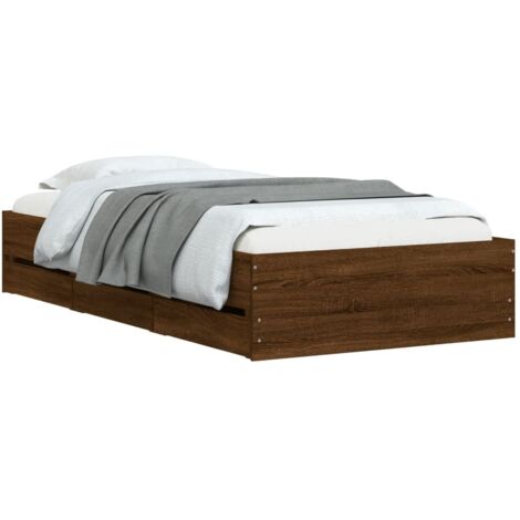 vidaXL Cadre de lit avec tiroirs sans matelas chêne marron 100x200 cm