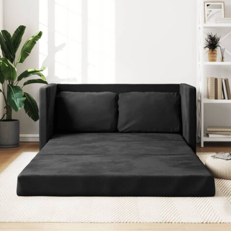Vidaxl – Canapé convertible 2 places noir velours – Dimensions déplié 122x204x55 cm – Structure métal robuste – Confort optimal avec coussins rembourrés
