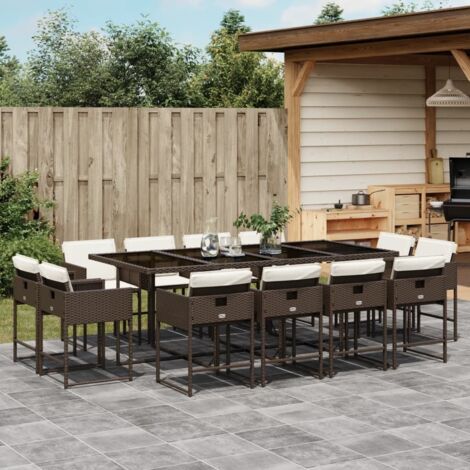 vidaXL Ensemble à manger de jardin avec coussins 13 pcs marron rotin (1/5)