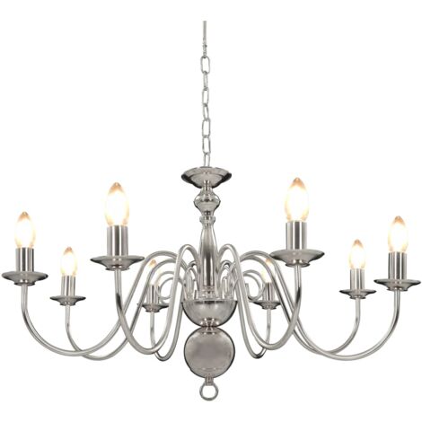 Vidaxl – Lustre argenté 8 ampoules E14 – Métal – Dimensions 80 x 45 cm – Alimentation 230 V – Pour salle à manger ou salon
