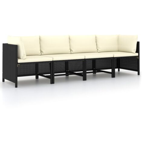 Vidaxl – Canapé de jardin 4 places en poly rotin noir – Coussin d'assise et dossier rembourrés – Résistant aux intempéries – Structure en acier