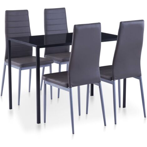 Vidaxl – Ensemble table et chaises 5 pcs – Table en verre trempé 105x60cm – Chaises en similicuir confortables – Design moderne gris