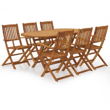 Vidaxl – Ensemble table et chaise de jardin pliable 7pcs – Bois d'acacia massif – Résistant aux intempéries – Design compact pour rangement facile