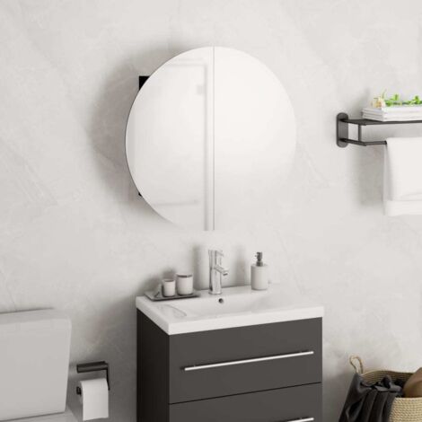 Vidaxl – Armoire murale de salle de bain avec miroir rond et LED – Noir 40x40x17,5 cm – Bois d'ingénierie – Résistance à l'humidité