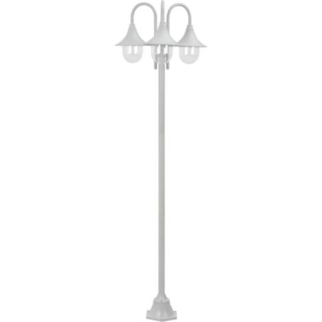 Vidaxl – Lampadaire d'extérieur 3 lanternes E27 220 cm – Aluminium blanc – IP44 pour éclairage extérieur durable – Abat-jour en PVC