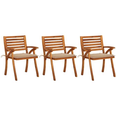 vidaXL Chaises Ă manger de jardin avec coussins lot de 3 Acacia massif (1/5)