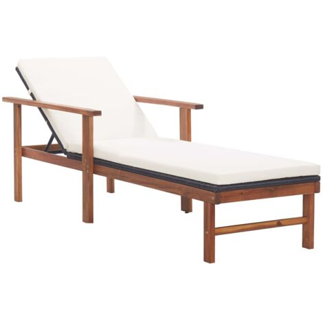 Vidaxl – Chaise longue de jardin en résine tressée – Cadre en bois d'acacia – Coussins confortables – Résistante aux intempéries