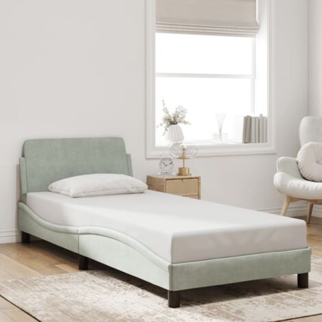 Vidaxl – Cadre de lit 90x190 cm velours gris clair – Tête de lit élégante – Pieds robustes pour stabilité – Lattes en contreplaqué pour soutien optimal (1/5)