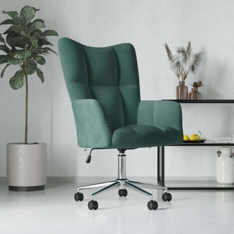 Vidaxl – Fauteuil relax vert foncé en velours – Mécanisme de levage à gaz – Hauteur réglable 94,5-102 cm – Pivotant 360° avec roulettes