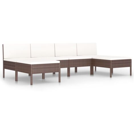 Salon de jardin 6 pcs avec coussins Résine tressée Marron vidaXL