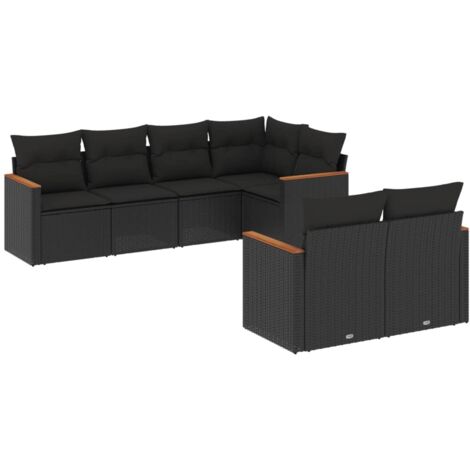 vidaXL Salon de jardin 7 pcs avec coussins noir résine tressée (1/3)
