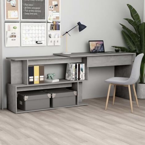 Vidaxl – Bureau d'angle gris béton 200x50x76 cm – Bois d'ingénierie – Design rotatif pour espaces réduits – Facile à nettoyer (1/6)