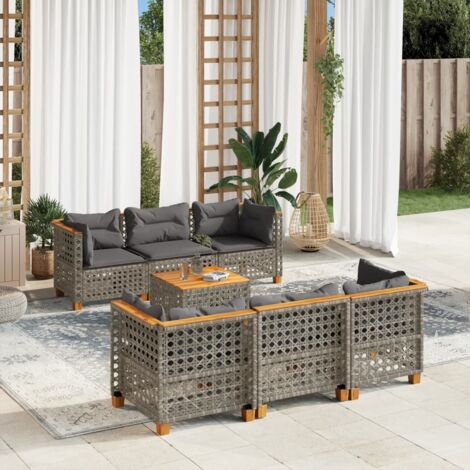 vidaXL Salon de jardin avec coussins 7 pcs gris résine tressée (1/5)
