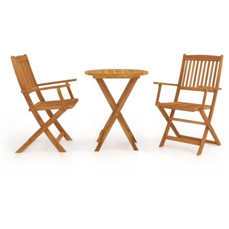Ensemble de bistrot composé de table et de 2 chaises pliantes en bois Acacia (1/5)