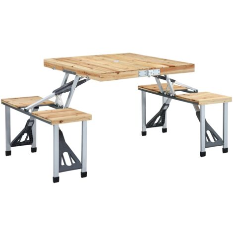 Vidaxl – Table de pique-nique pliante avec 4 sièges – Acier et bois de sapin – Dimensions 85,5 x 72,5 x 67 cm – Trou de parasol inclus