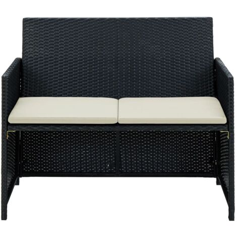 Vidaxl – Canapé de jardin 2 places en résine tressée noire – Coussins épais amovibles – Cadre en acier robuste – Résistant à l'eau et facile à nettoyer