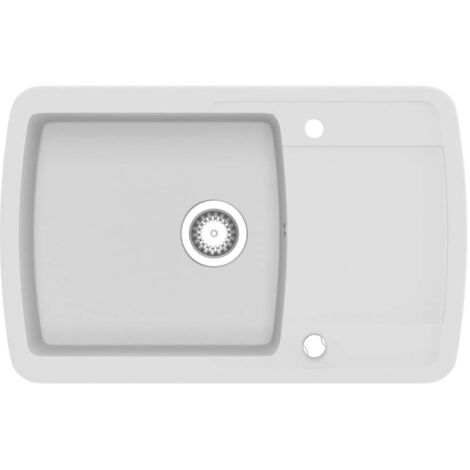 Vidaxl – Évier de cuisine en granit 1 bac blanc – Résistant à la chaleur jusqu’à 280°C – Installation réversible – Bac à panier inclus (1/7)