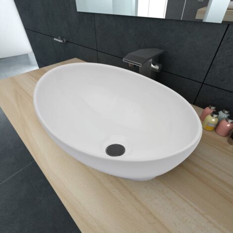 Vidaxl – Lavabo ovale céramique 40 x 33 cm blanc – Installation au-dessus du comptoir – Facile à nettoyer – Design moderne et élégant