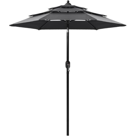 Vidaxl – Parasol droit 3 niveaux 200 x 228 cm – Mât en aluminium 38mm – Tissu polyester anti-UV – Inclinaison manuelle – Pliable et portable