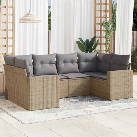 vidaXL Salon de jardin avec coussins 6 pcs beige résine tressée (1/3)