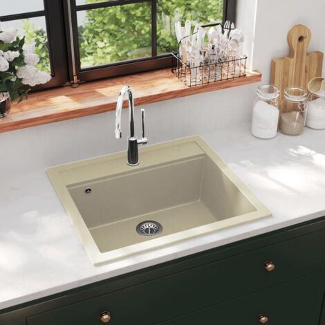 Vidaxl – Évier de cuisine en granit 1 bac beige – Résistant à la chaleur jusqu'à 280°C – Dimensions 565 x 510 x 306 mm – Crépine de panier incluse