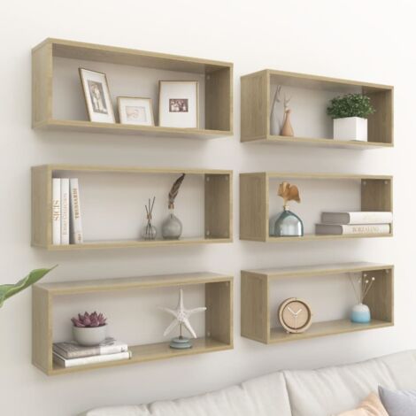 Vidaxl – Lot de 6 étagères murales flottantes en chêne sonoma 60x15x23 cm – Aggloméré – Charge maximale 40 kg – Montage invisible