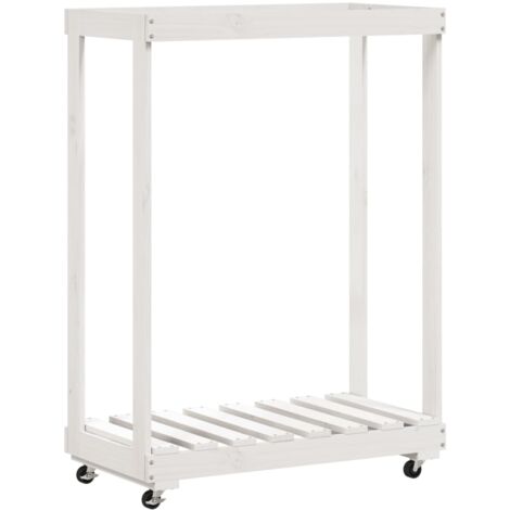 Porte-bûches avec roulettes blanc 76,5x40x108cm bois massif pin vidaXL