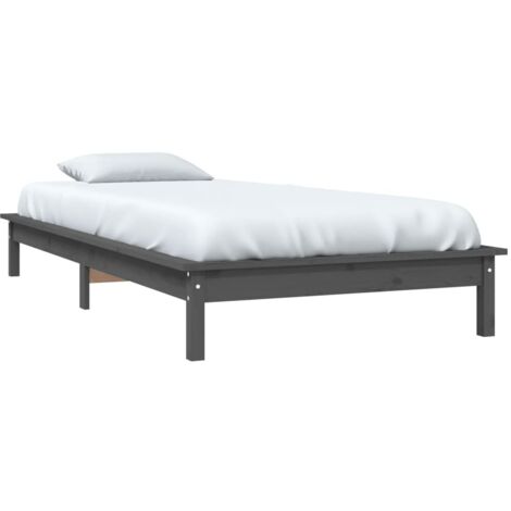 vidaXL Cadre de lit Gris 90x190 cm Bois de pin massif Simple (1/5)