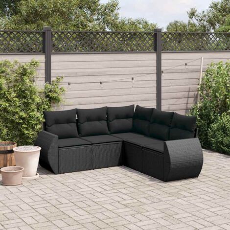 vidaXL Salon de jardin 5 pcs avec coussins noir résine tressée (1/3)