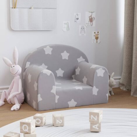 Vidaxl – Canapé pour enfants gris clair avec étoiles – Peluche douce 100% polyester – Dimensions 52x34x40cm – Housse amovible et facile à nettoyer