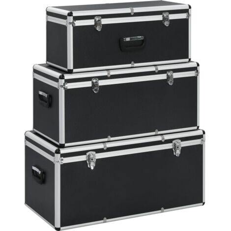 Vidaxl – Ensemble de 3 boîtes de rangement en aluminium noir – Construction légère et robuste – Résistant aux rayures – Avec 2 verrous à pression