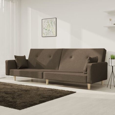 vidaXL Canapé-lit à 2 places avec deux oreillers taupe tissu (1/5)