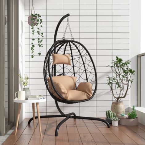 Vidaxl – Balancelle de jardin avec coussin taupe – Résine tressée et acier – Dimensions 106x103x195cm – Charge maximale 150kg