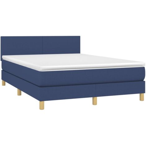 vidaXL Sommier à lattes de lit avec matelas Bleu 140x190 cm Tissu