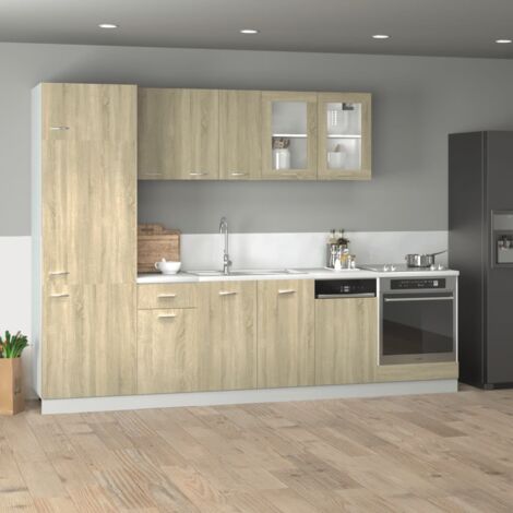 Vidaxl – Ensemble de 8 meubles de cuisine Lyon en chêne Sonoma – Dimensions : 80x46x81,5 cm – Bois d'ingénierie résistant à l'humidité – Fixation murale (1/5)