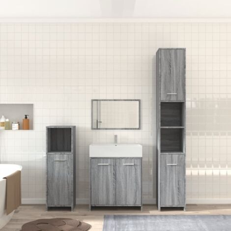 Vidaxl – Ensemble de meubles de salle de bain 4 pcs – Armoire de lavabo 60x33x61cm – Armoire haute 30x30x183,5cm – Bois d'ingénierie sonoma gris (1/5)