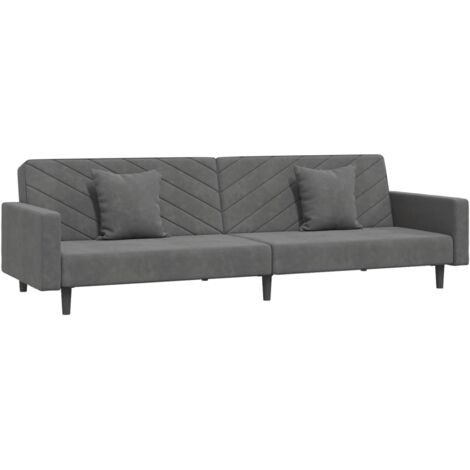 Canapé-lit à 2 places avec deux oreillers Gris foncé Velours vidaXL (1/5)