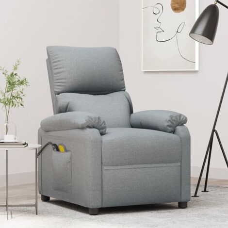 Vidaxl – Fauteuil relax électrique inclinable gris clair – Tissu polyester résistant – Réglage automatique dossier et repose-pied – Massage 8 points (1/10)