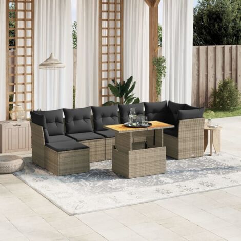 vidaXL Salon de jardin 8 pcs avec coussins gris résine tressée (1/4)