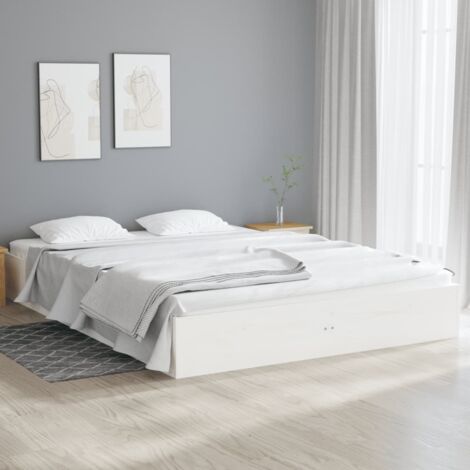 Vidaxl – Cadre de lit 140x190 cm en bois massif blanc – Lattes en contreplaqué pour soutien optimal – Assemblage requis