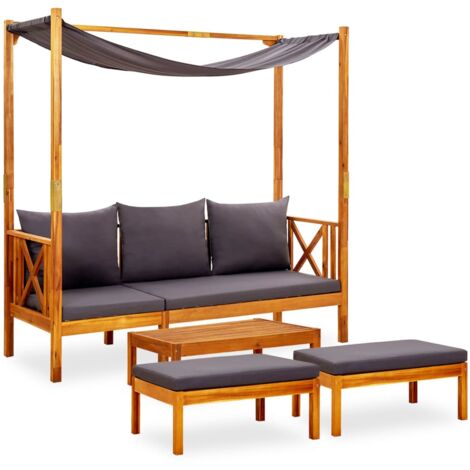 vidaXL Banc de jardin avec table et repose-pieds Bois d'acacia solide (1/5)