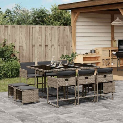 vidaXL Ensemble à manger de jardin 11pcs avec coussins gris poly rotin (1/5)