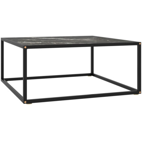vidaXL Table basse Noir avec verre marbre noir 80x80x35 cm (1/5)