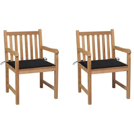 Furniture Limited - Chaises de jardin lot de 2 et coussins noir (1/5)