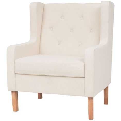 Vidaxl – Fauteuil relax blanc crème en tissu polyester – Cadre en bois massif – Dimensions 76x68x90 cm – Confort optimal pour détente